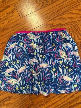 Navy Floral Fish Swim Skirt with Bright Pink Liner